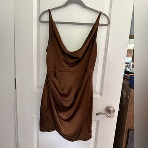 Brown satin slip mini dress